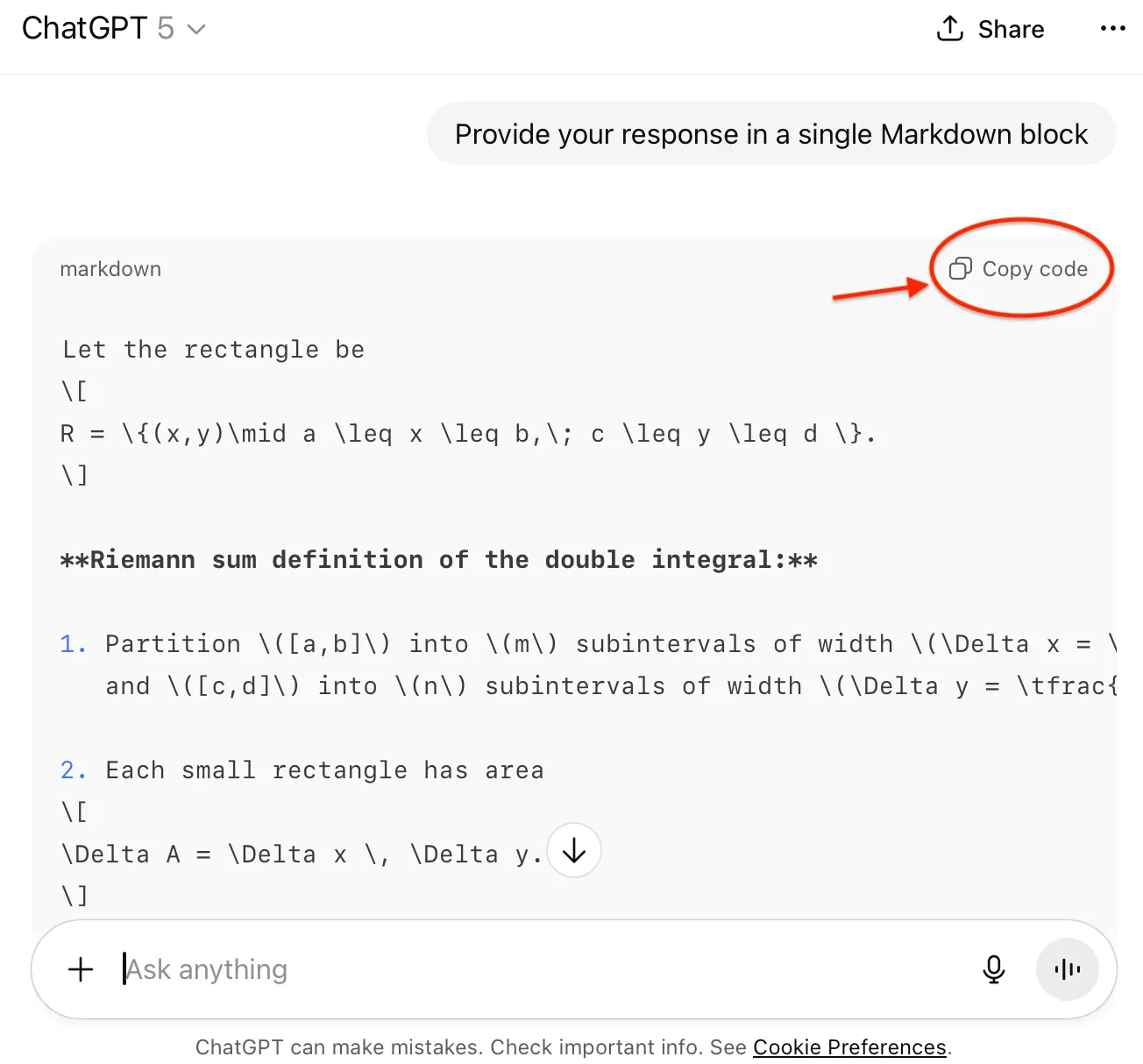 Using the "Copy code" button