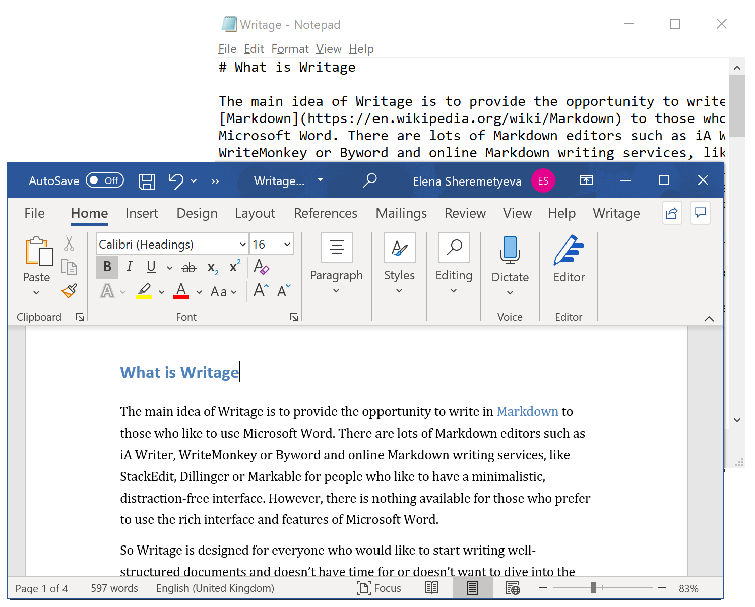 Writage Markdown Plugin For Microsoft Word Documentation